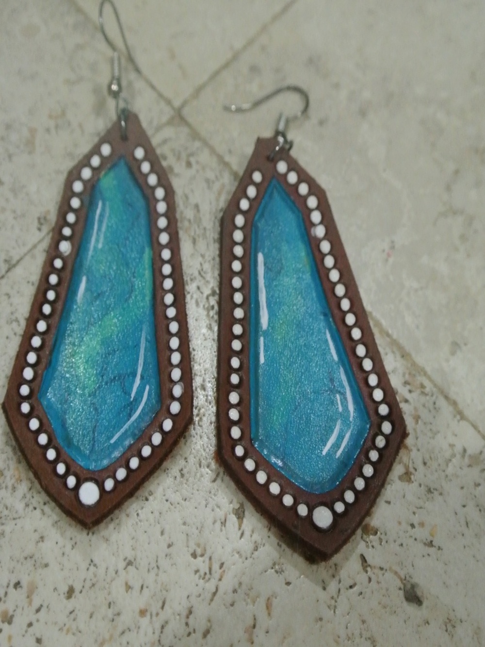 LEATHER PAINTED TURQUOISE EARRINGS